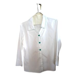 Girl Scouts White w/green  3/4 sleeve button up shirt Size Large
